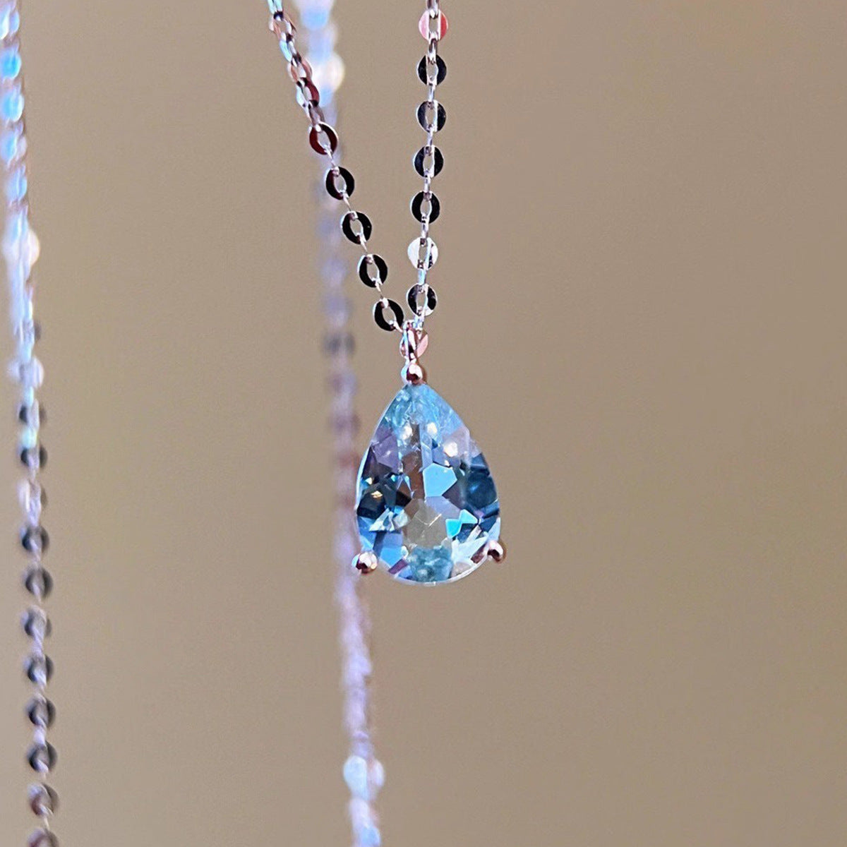 S925 sterling silver sky blue drop necklace ring