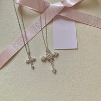 S925 Sterling Silver Meishen Cross Full Diamond Pendant Necklace