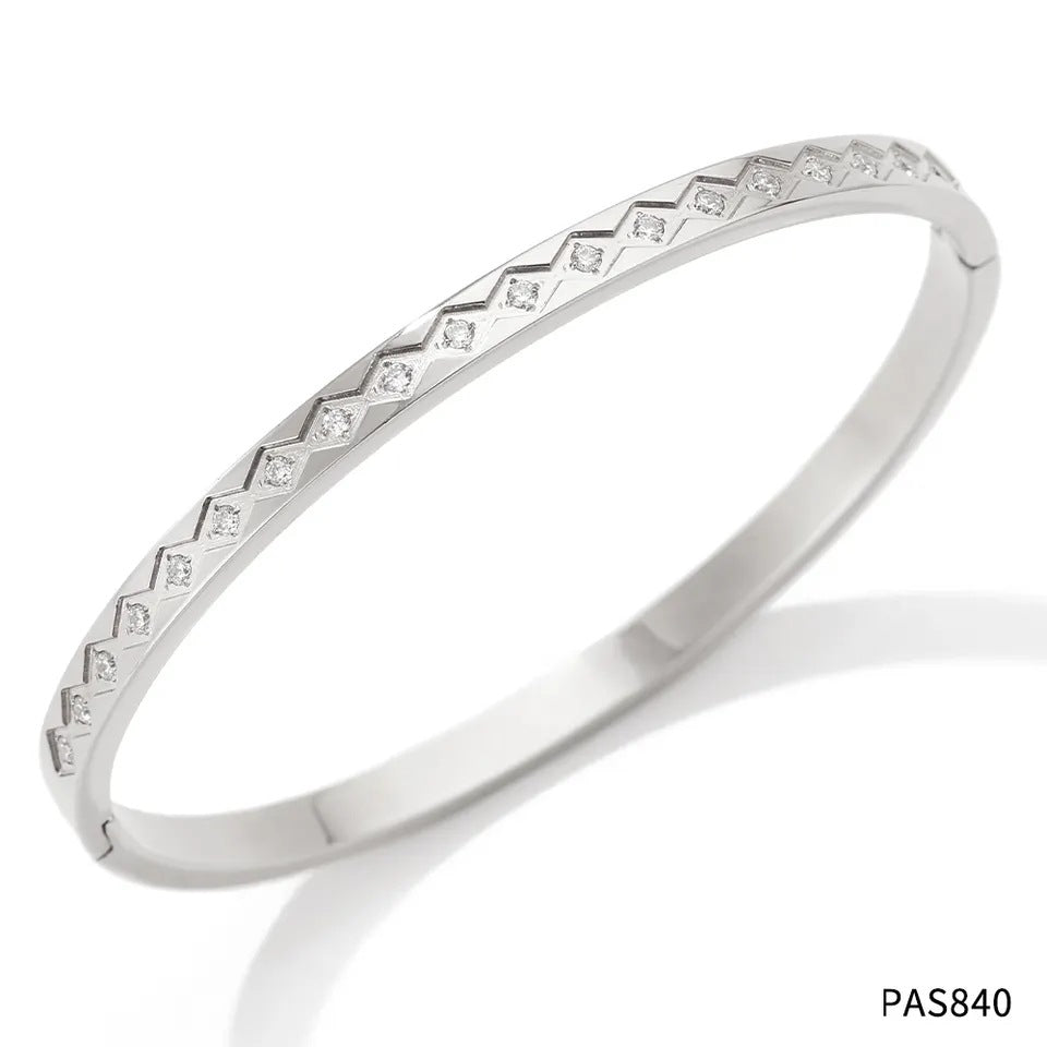 Colorfast diamond-encrusted stainless steel bracelet