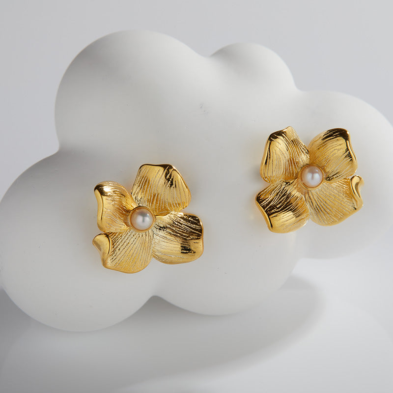 S925 sterling silver inlaid natural pearl earrings