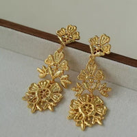 Hollow Lace Embroidered Flower Earrings