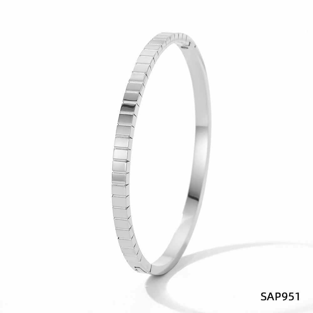Colorfast diamond-encrusted stainless steel bracelet