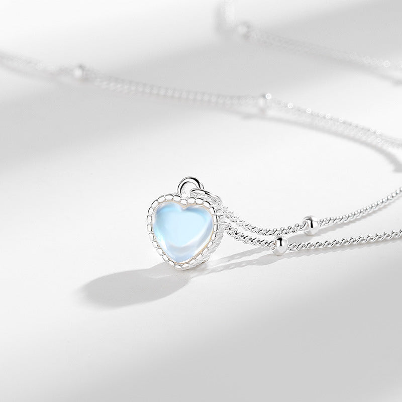 S925 sterling silver gradient colorful moonstone love necklace