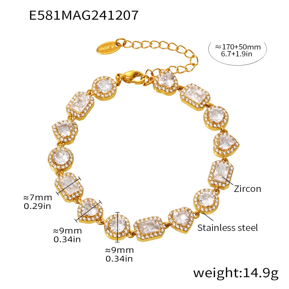 Stainless Steel Handmade Inlaid Super Flash Geometric Zircon Gestar Bracelet