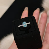S925 Sterling Silver Aquamarine Oval Pigeon Egg Diamond Ring Necklace