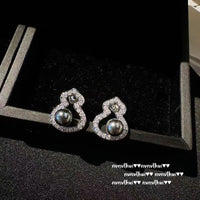 Hulu necklace earring set 925 silver needle pearl sparkling diamond