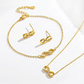 Stainless steel diamond studded infinite loop 8-shaped necklace bracelet earring set