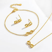Stainless steel diamond studded infinite loop 8-shaped necklace bracelet earring set