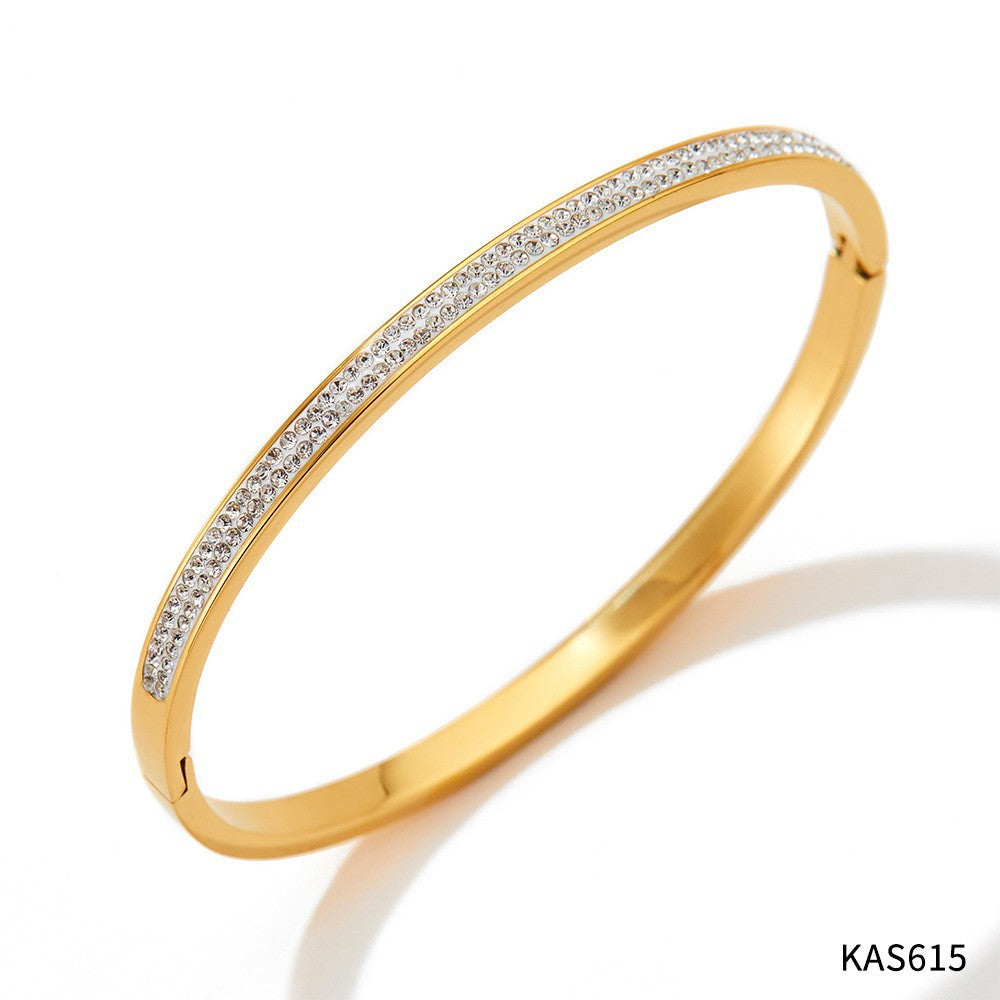 Colorfast diamond-encrusted stainless steel bracelet