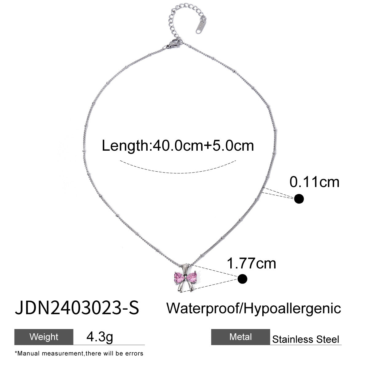 Stainless Steel Bow Necklace Zircon Earrings Titanium Steel Ring
