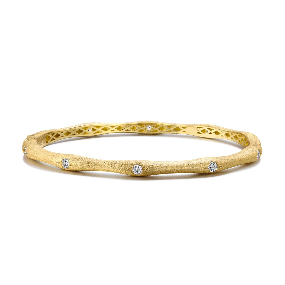 S925 Sterling Silver Bracelet Women's Brushed Craft Zircon Inlaid