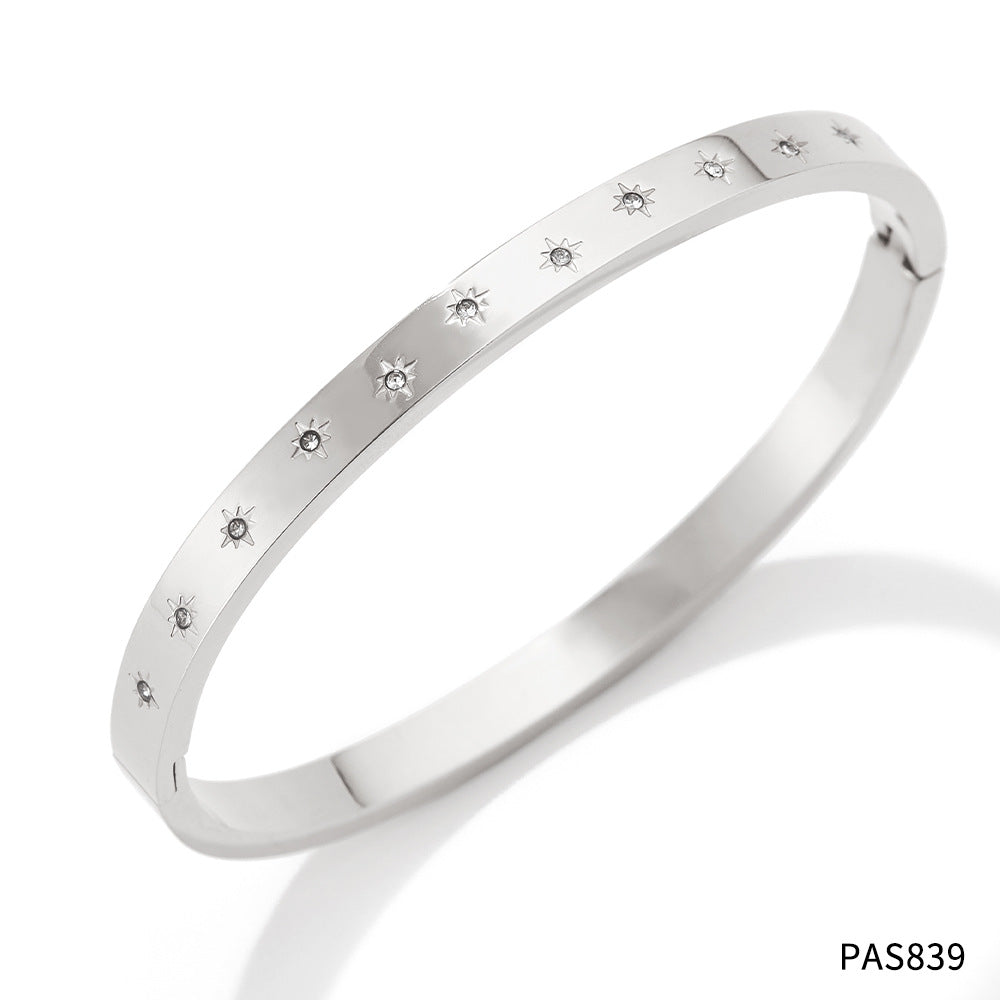 Colorfast diamond-encrusted stainless steel bracelet