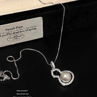 Hulu necklace earring set 925 silver needle pearl sparkling diamond
