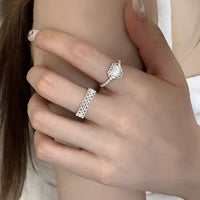 S925 pure silver brushed heart lace lace open ring