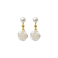 S925 Silver Pearl Mountain Camellia Flower Earrings
