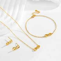 Stainless steel diamond studded infinite loop 8-shaped necklace bracelet earring set