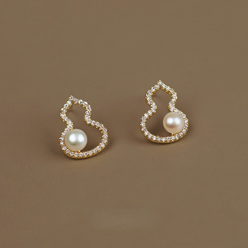Hulu necklace earring set 925 silver needle pearl sparkling diamond
