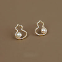 Hulu necklace earring set 925 silver needle pearl sparkling diamond