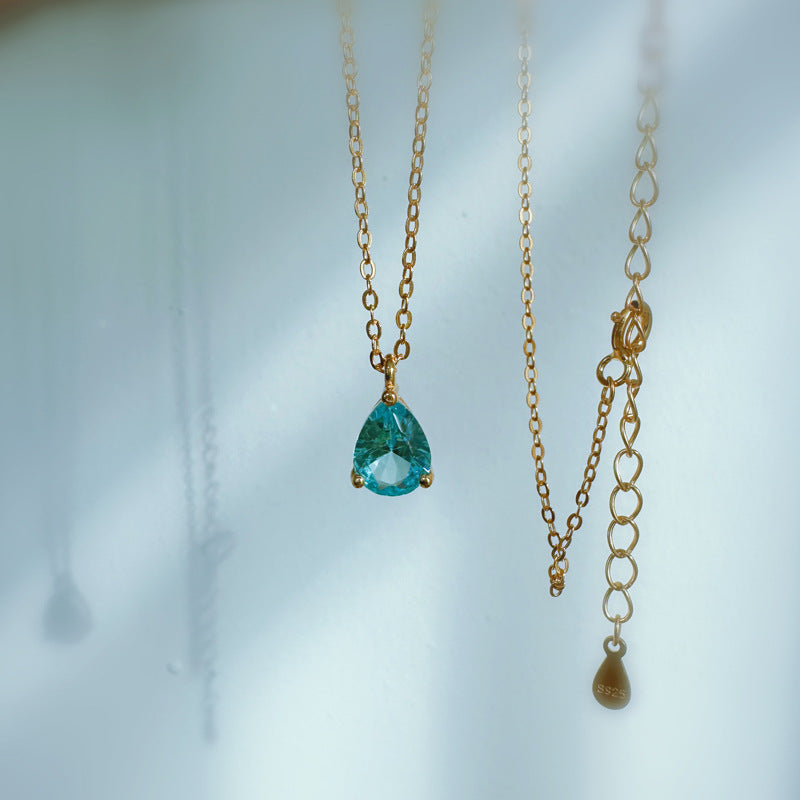 S925 sterling silver sky blue drop necklace ring