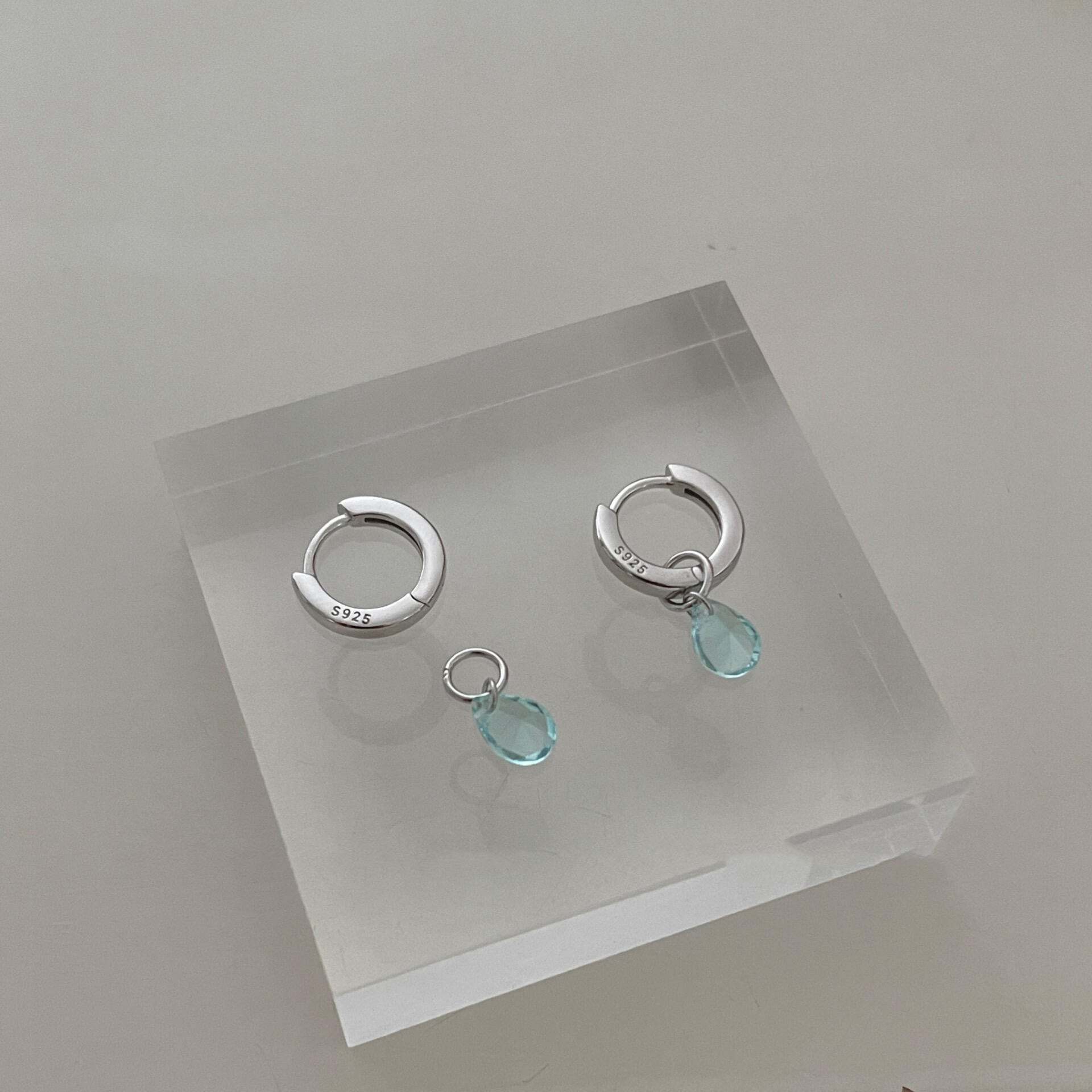S925 Sterling Silver Blue Drop Earrings