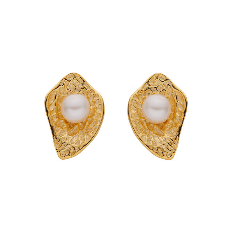 S925 sterling silver inlaid natural pearl earrings