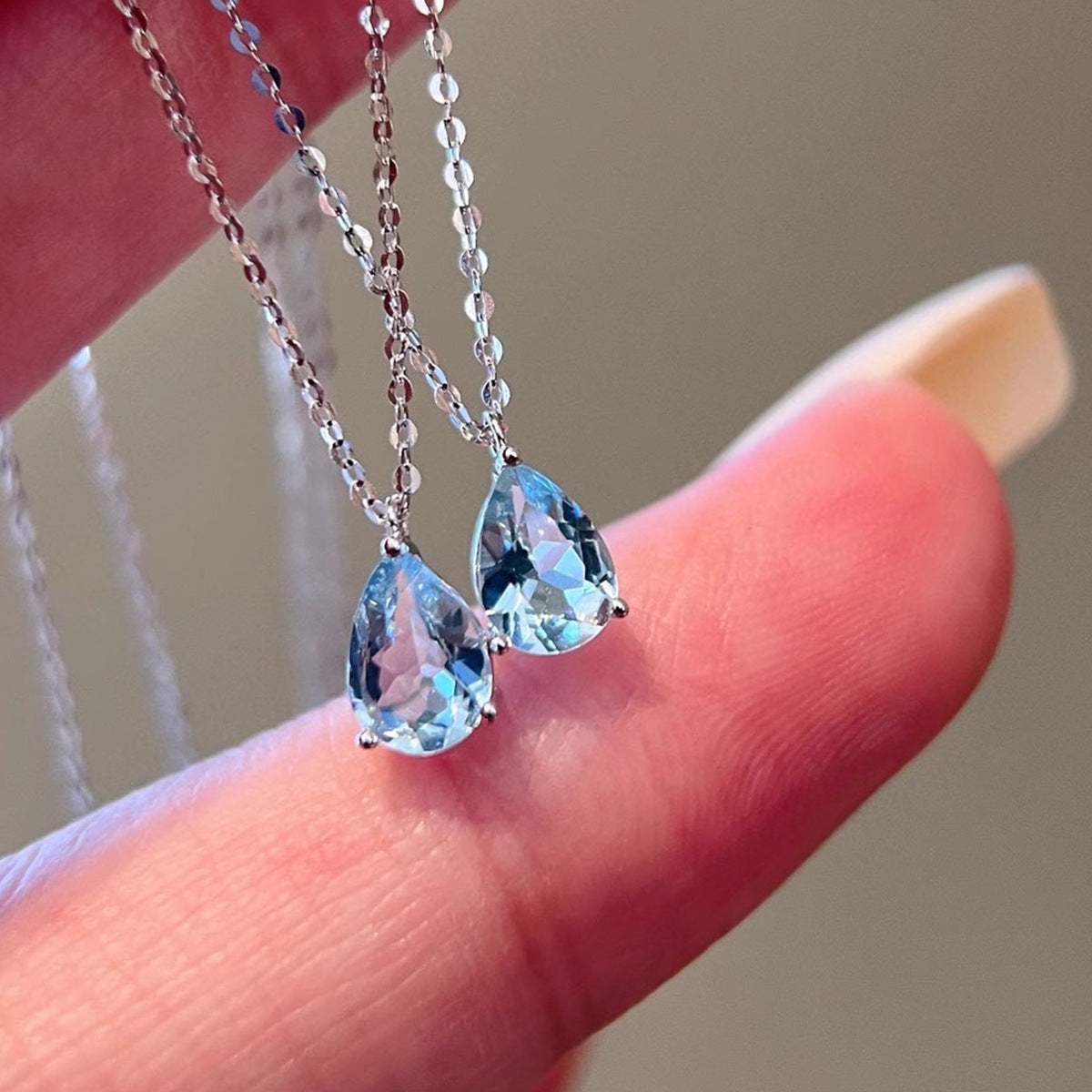 S925 sterling silver sky blue drop necklace ring