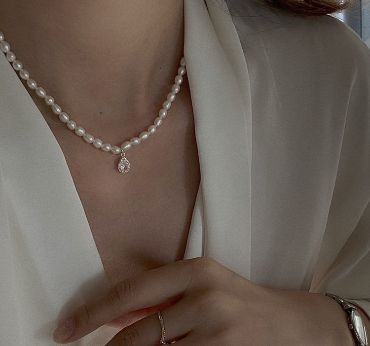 Water Drop Zircon Freshwater Pearl Necklace