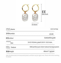 S925 Sterling Silver with Natural Baroque Pearl Earrings