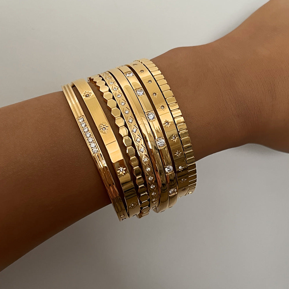 Colorfast diamond-encrusted stainless steel bracelet