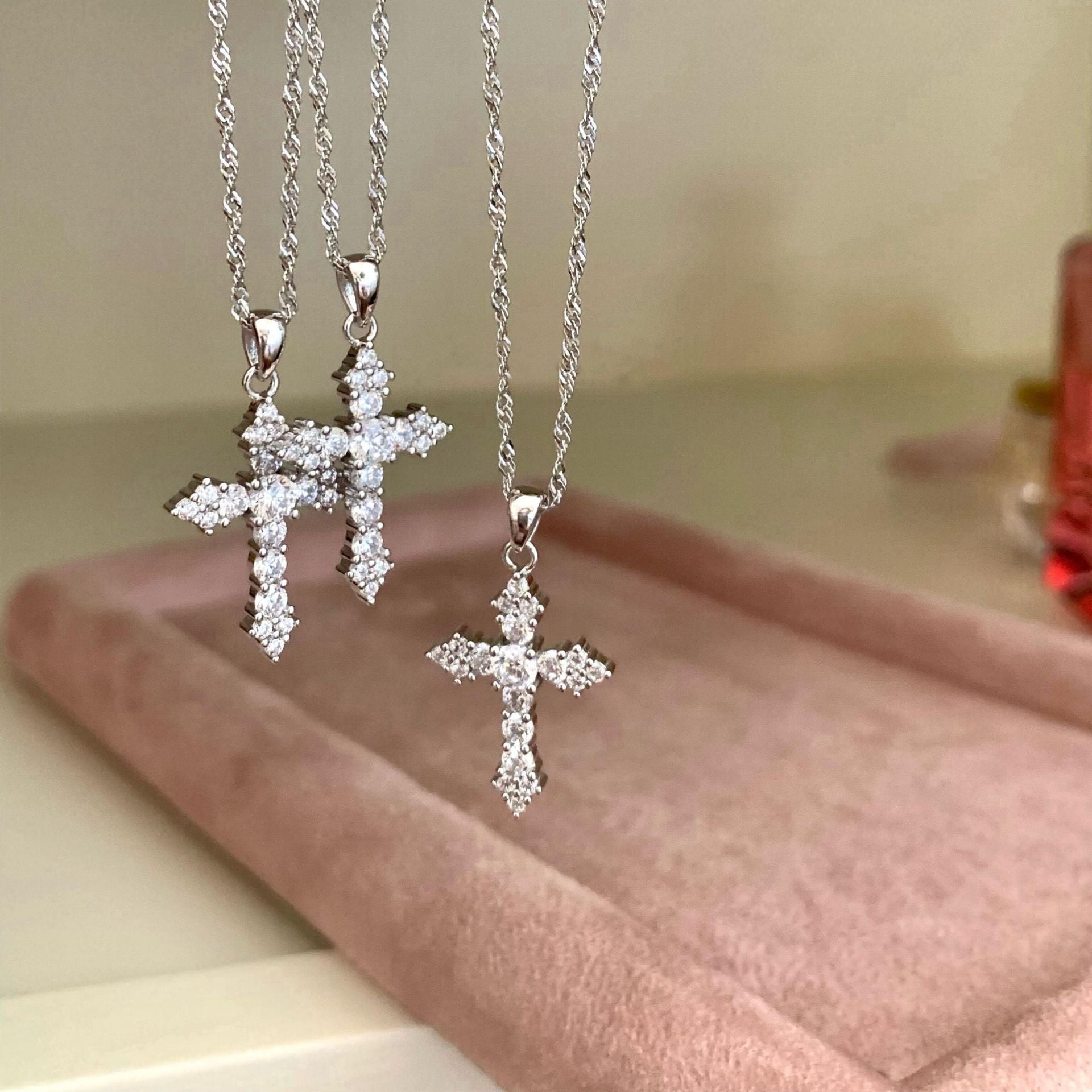 S925 Sterling Silver Meishen Cross Full Diamond Pendant Necklace