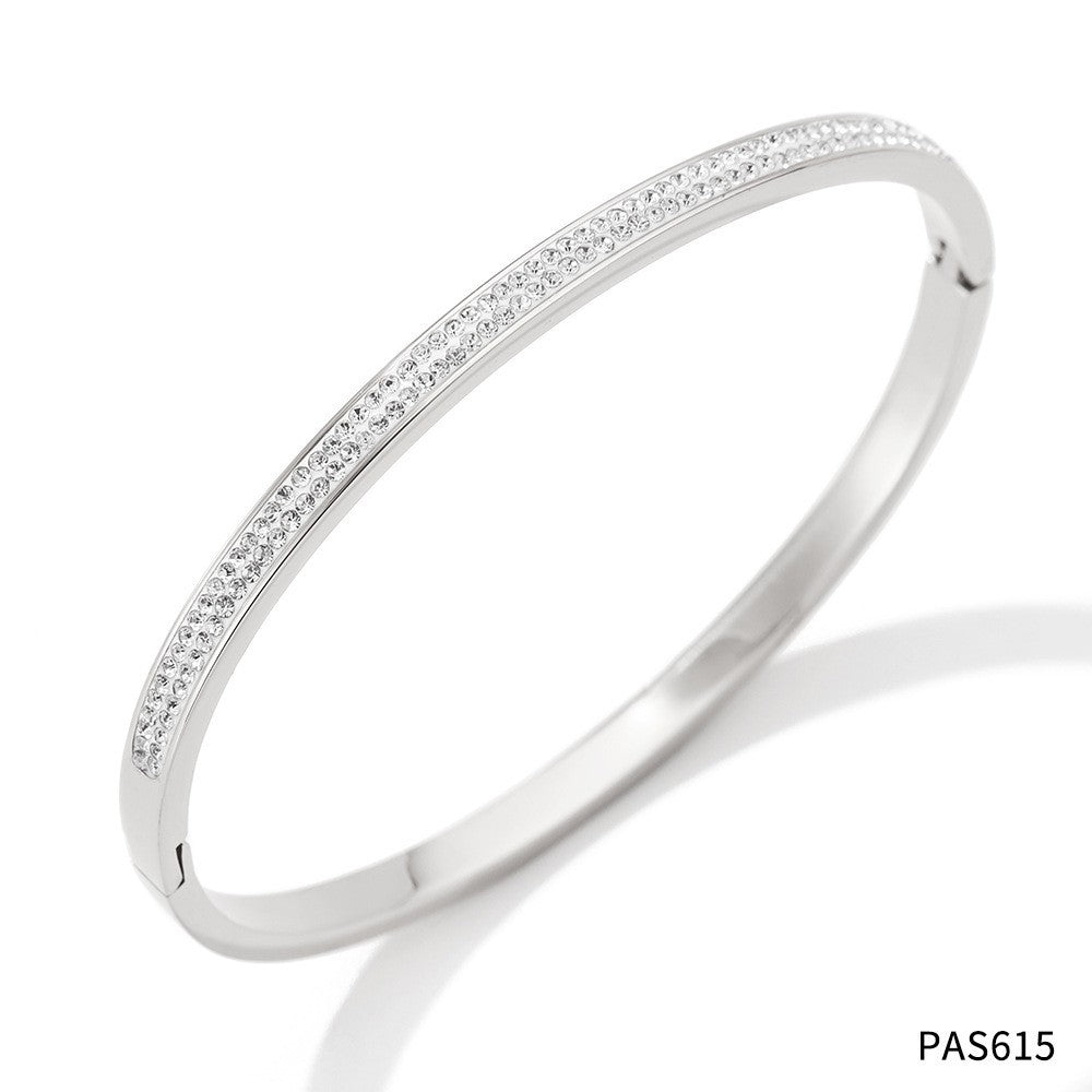 Colorfast diamond-encrusted stainless steel bracelet