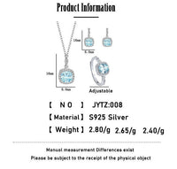 S925 Sterling Silver Ocean heart blue gem ring necklace Earrings