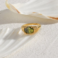Stainless Steel Waterproof 3A Winding Pattern Oval Zircon Ring