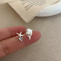 Asymmetric Fritillaria Dolphin Zircon Starfish Earrings