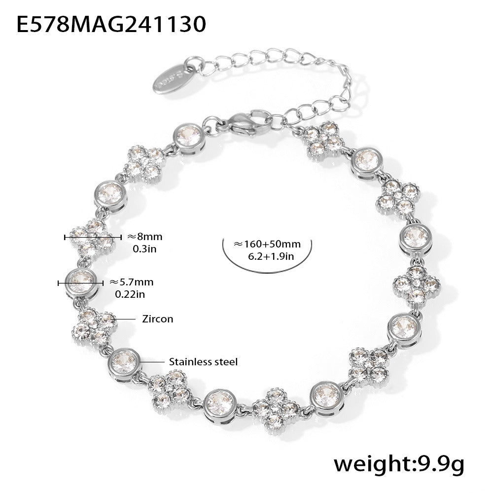 Stainless Steel Handmade Inlaid Super Flash Geometric Zircon Gestar Bracelet