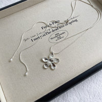 Silver Flower Sweater Chain Necklace
