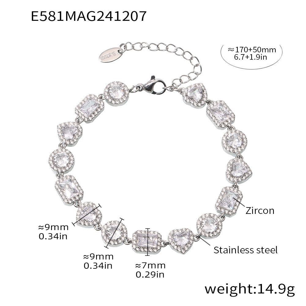 Stainless Steel Handmade Inlaid Super Flash Geometric Zircon Gestar Bracelet
