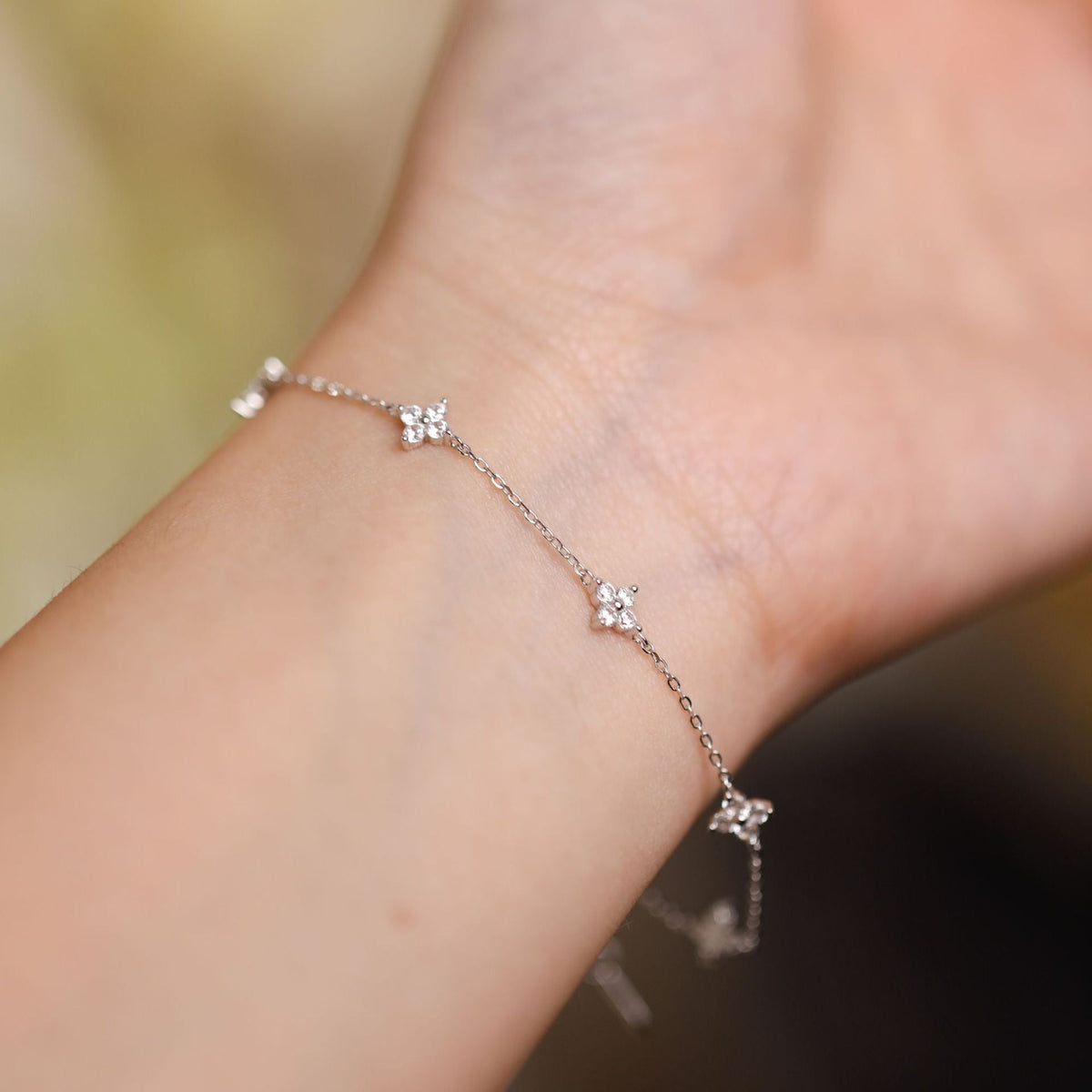 S925 silver-plated 18K gold four-leaf clover starry bracelet