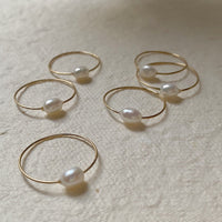 Slim 14k gold pearl ring