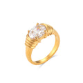 Stainless Steel Waterproof 3A Winding Pattern Oval Zircon Ring