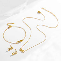 Stainless steel diamond studded infinite loop 8-shaped necklace bracelet earring set
