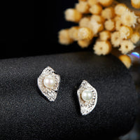 S925 sterling silver inlaid natural pearl earrings