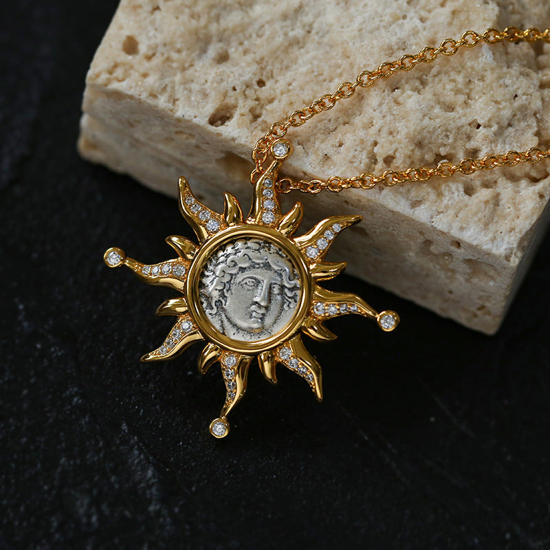 Apollo Silver Coin Necklace Earrings Jewelry Set