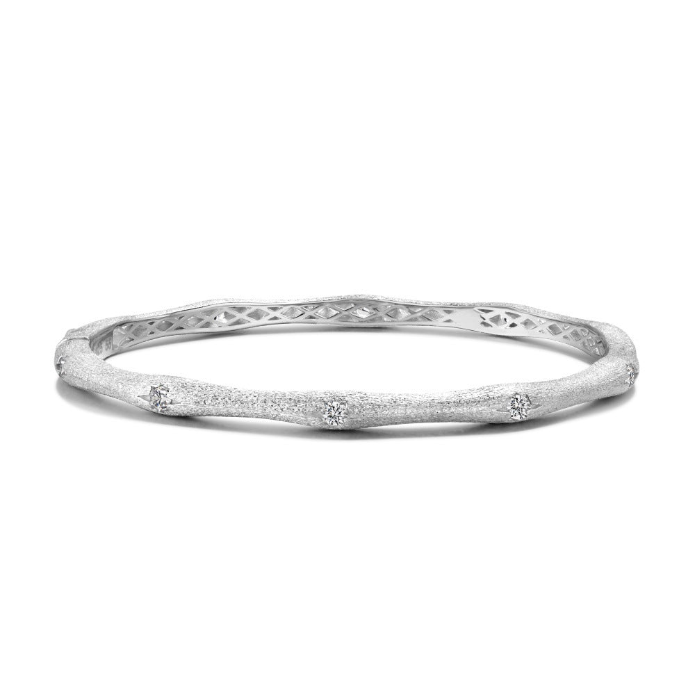 S925 Sterling Silver Bracelet Women's Brushed Craft Zircon Inlaid