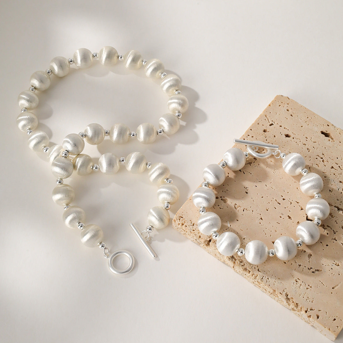 Brushed Beaded Necklace Bracelet ring earrings