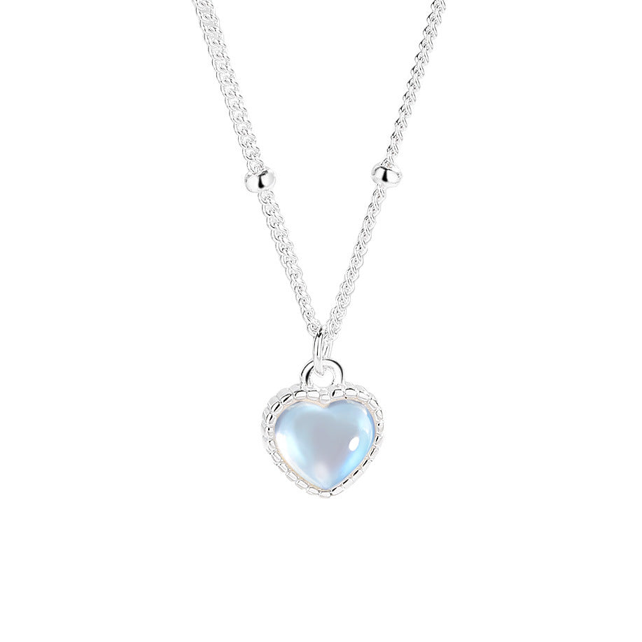 S925 sterling silver gradient colorful moonstone love necklace