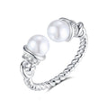 S925 sterling silver Fried Dough Twists pearl ring Swarovski pearl opening adjustable