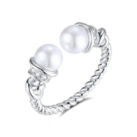 S925 sterling silver Fried Dough Twists pearl ring Swarovski pearl opening adjustable