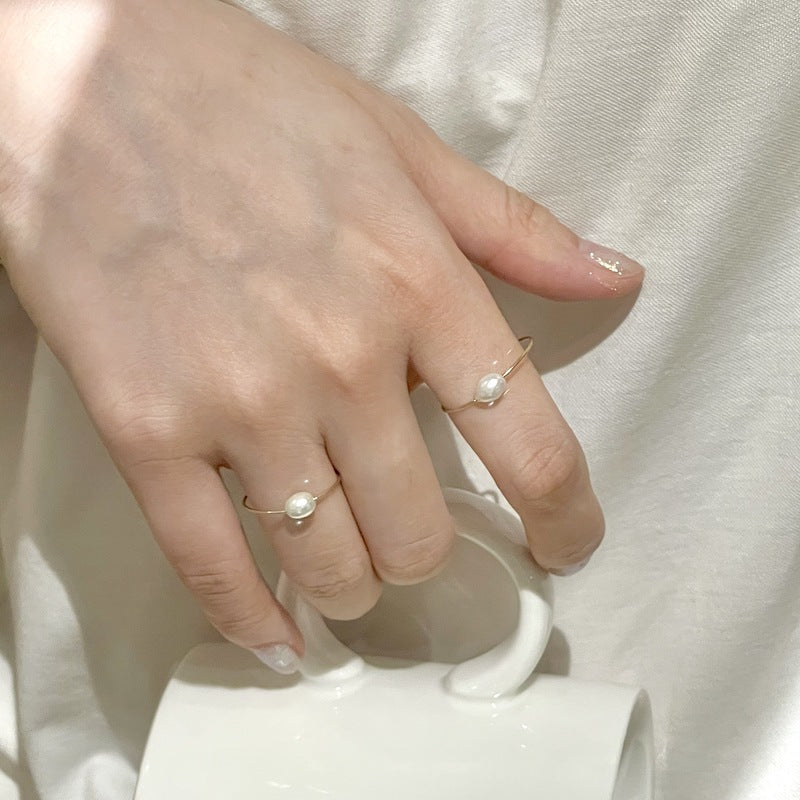 Slim 14k gold pearl ring