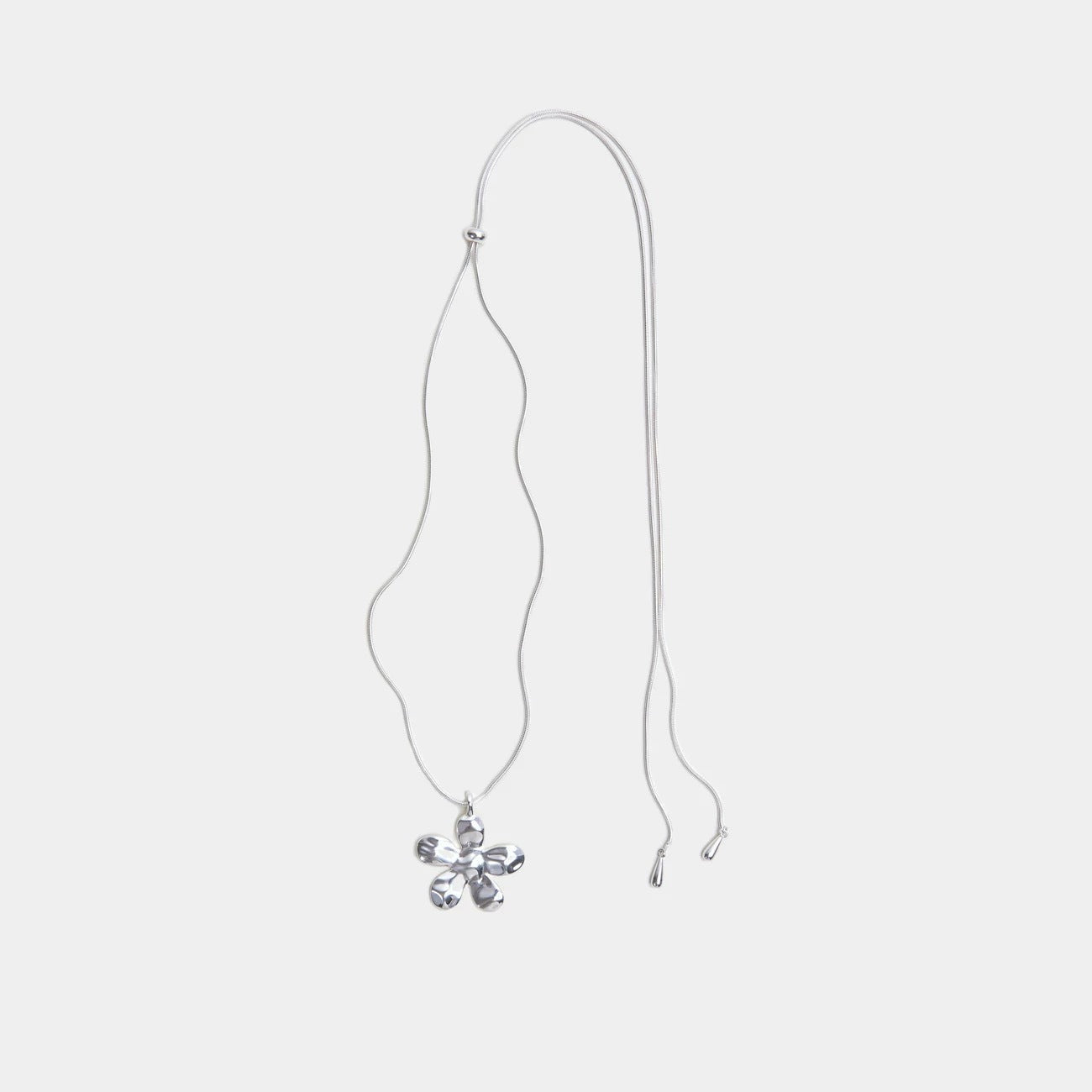 Silver Flower Sweater Chain Necklace